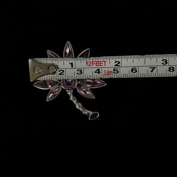 Swarovski Silver Tone Pink and Purple Flower 2 inch Brooch Pin - Picture 3 of 6
